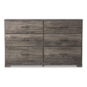 Pemberly Row Wooden 6-Drawer Farmhouse Bedroom Dresser in Gray
