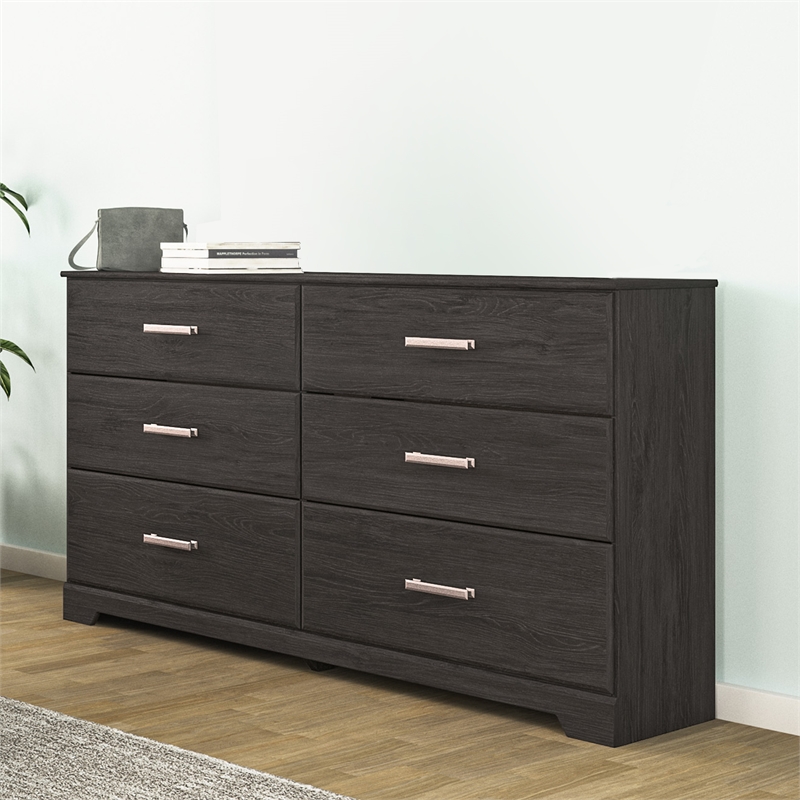 Pemberly Row Wooden Modern / Contemporary 6-Drawer Dresser in Black