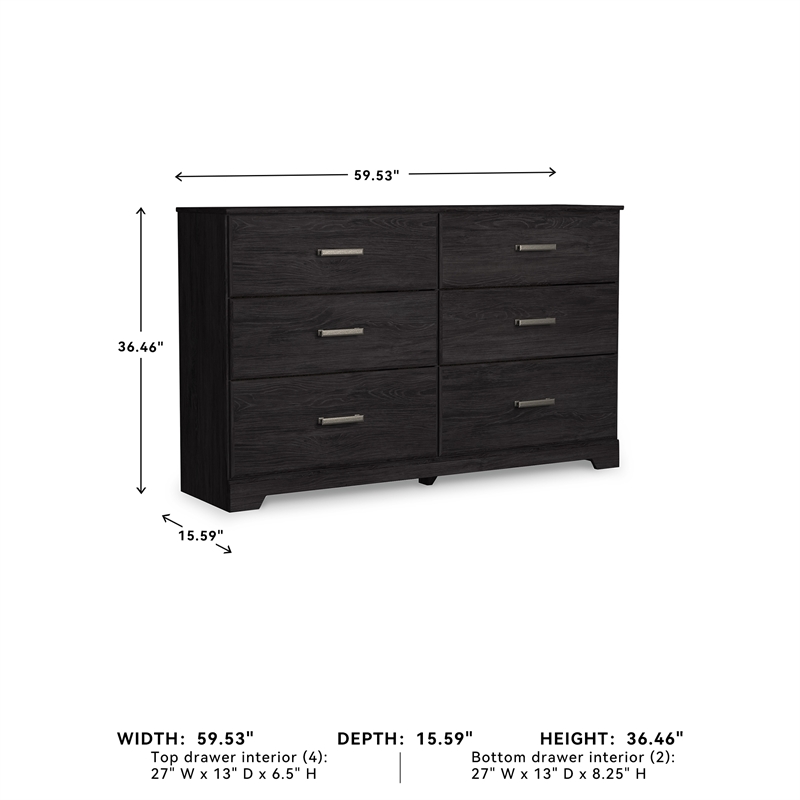 Pemberly Row Wooden Modern / Contemporary 6-Drawer Dresser in Black