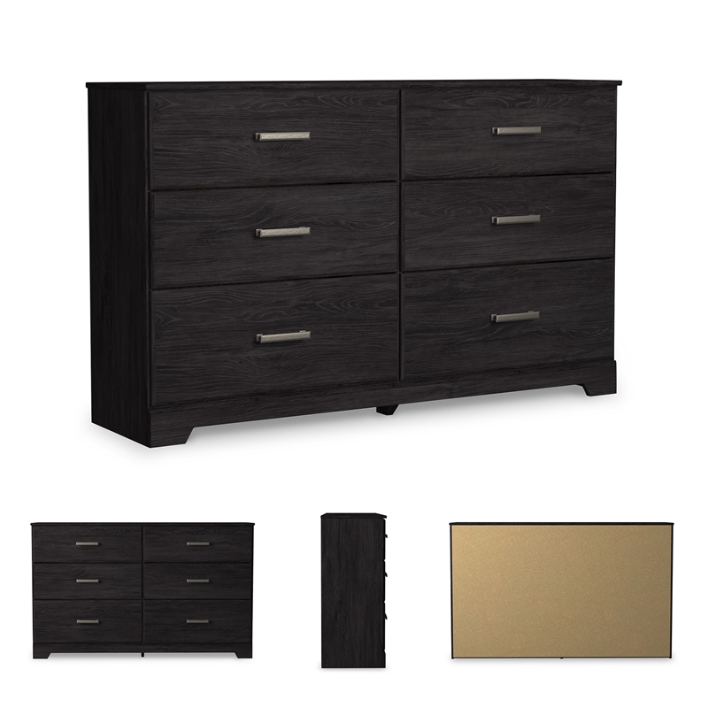 Pemberly Row Wooden Modern / Contemporary 6-Drawer Dresser in Black