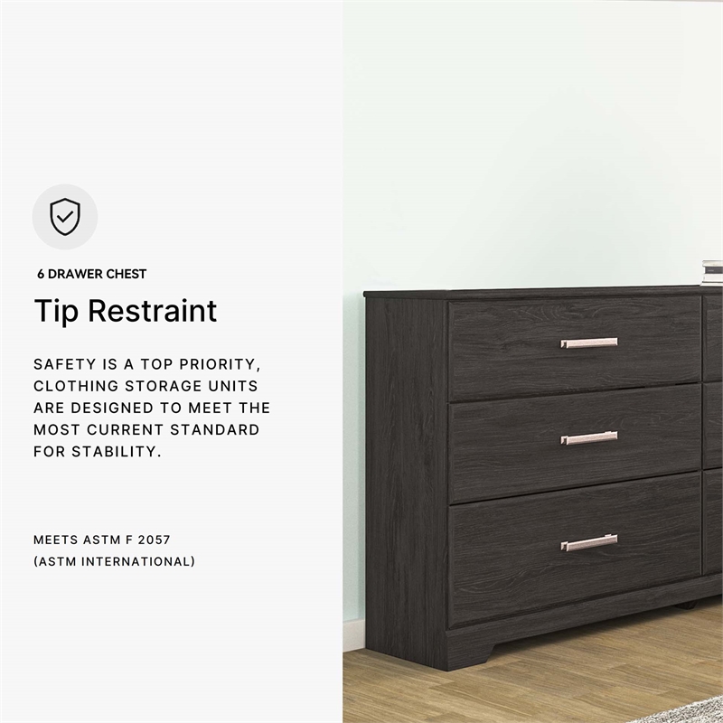 Pemberly Row Wooden Modern / Contemporary 6-Drawer Dresser in Black