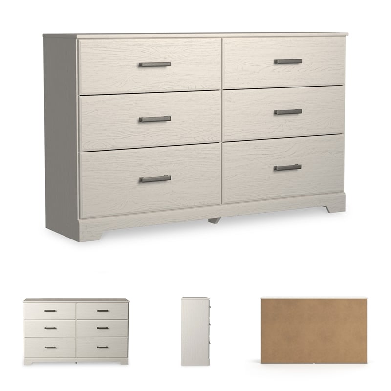 Pemberly Row Wooden 6-Drawer Coastal Bedroom Dresser in White