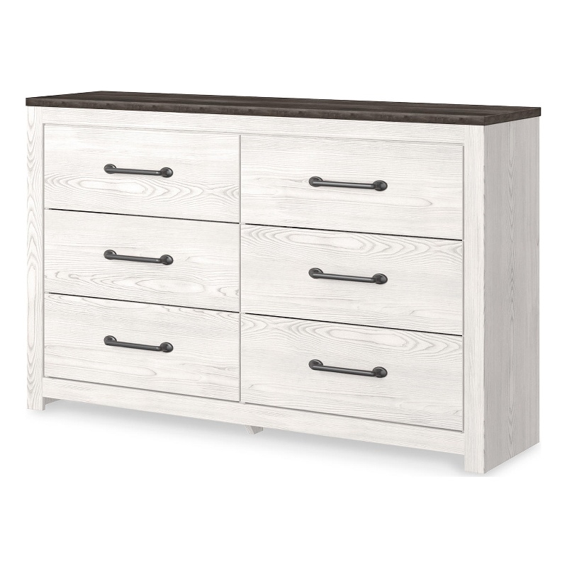 Pemberly Row 6-Drawer Farmhouse Wood Dresser in White & Gray
