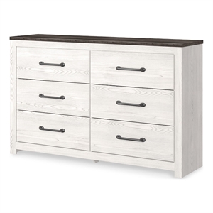 Pemberly Row 6-Drawer Farmhouse Wood Dresser in White & Gray