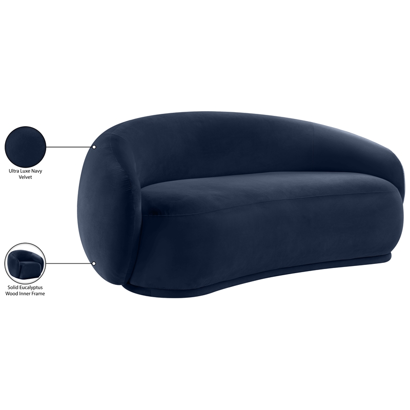Pemberly Row Modern / Contemporary Navy Velvet Fabric Loveseat