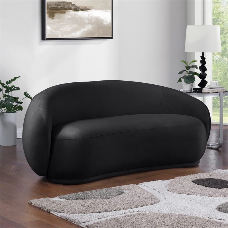 Pemberly Row Modern / Contemporary Black Velvet Fabric Loveseat
