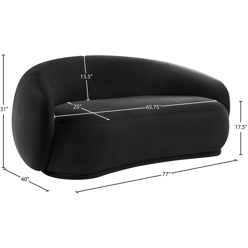 Pemberly Row Modern / Contemporary Black Velvet Fabric Loveseat
