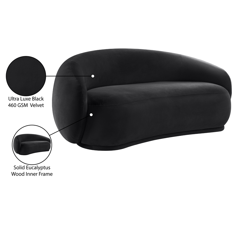 Pemberly Row Modern / Contemporary Black Velvet Fabric Loveseat