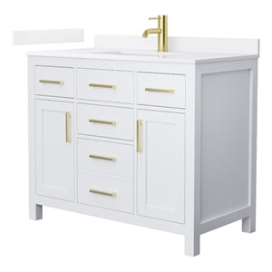 Pemberly Row 42&quot White Single Vanity & White Quartz Top (1-Hole) & Gold Trim