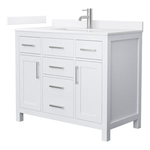 Pemberly Row 42&quot White Single Vanity & White Quartz Top (1-Hole) & Nickel Trim