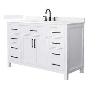 Pemberly Row 54&quot White Single Vanity & White Quartz Top (3-Hole) & Black Trim