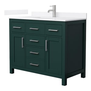 Pemberly Row 42&quot Green Single Vanity & White Quartz Top (1-Hole) & Nickel Trim