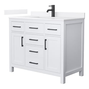Pemberly Row 42&quot White Single Vanity & White Quartz Top (1-Hole) & Black Trim