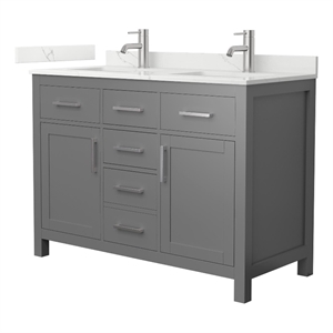 Pemberly Row 48&quot Gray Double Vanity & Giotto Quartz Top (1-Hole) & Nickel Trim
