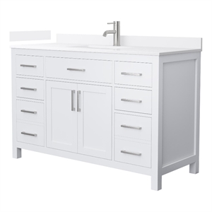 Pemberly Row 54&quot White Single Vanity & White Quartz Top (1-Hole) & Nickel Trim