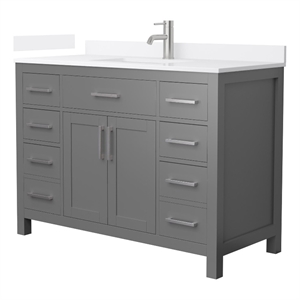 Pemberly Row 48&quot Gray Single Vanity & White Quartz Top (1-Hole) & Nickel Trim