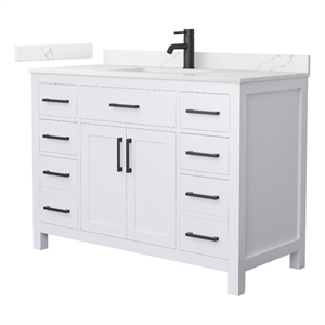 Pemberly Row 48&quot White Single Vanity & Giotto Quartz Top (1-Hole) & Black Trim