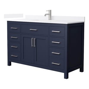 Pemberly Row 54&quot Blue Single Vanity & White Quartz Top (1-Hole) & Nickel Trim