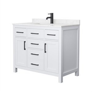 Pemberly Row Transitional 42&quot Wood Single Bathroom Vanity in White/Black