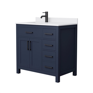 Pemberly Row 36&quot Wood Single Bathroom Vanity in Black/Dark Blue