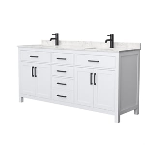 Pemberly Row Transitional 72&quot Wood Double Bathroom Vanity in White/Black