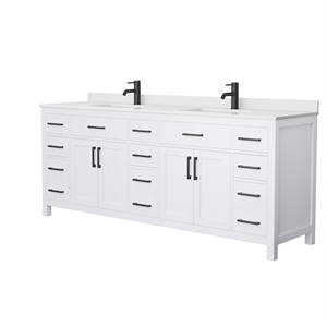 Pemberly Row 84&quot Wood Double Bathroom Vanity in White/Matte Black