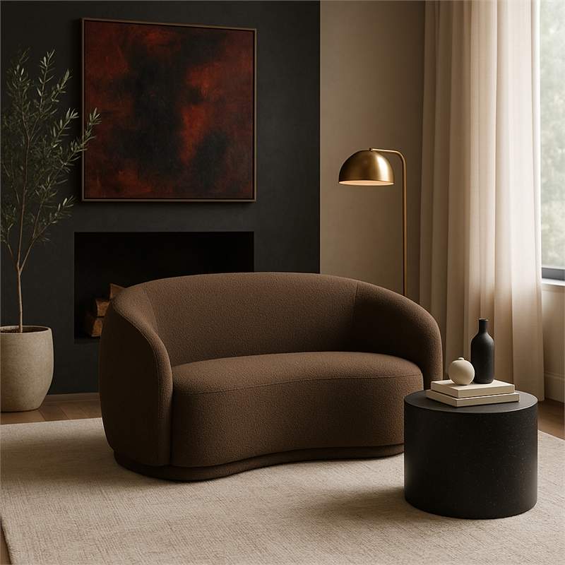 Pemberly Row Modern / Contemporary Brown Boucle Fabric Loveseat