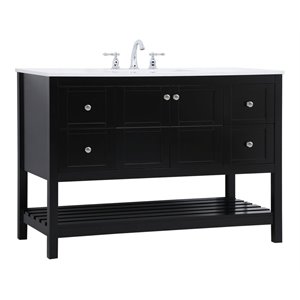 Pemberly Row 48&quot Steel and Solid Wood Single Bathroom Vanity in Black