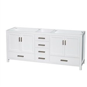 Pemberly Row 79&quot Wood Double Bathroom Vanity in White (No Mirror)