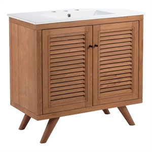 Pemberly Row 36&quot Modern Teak Wood Bathroom Vanity in Natural/White