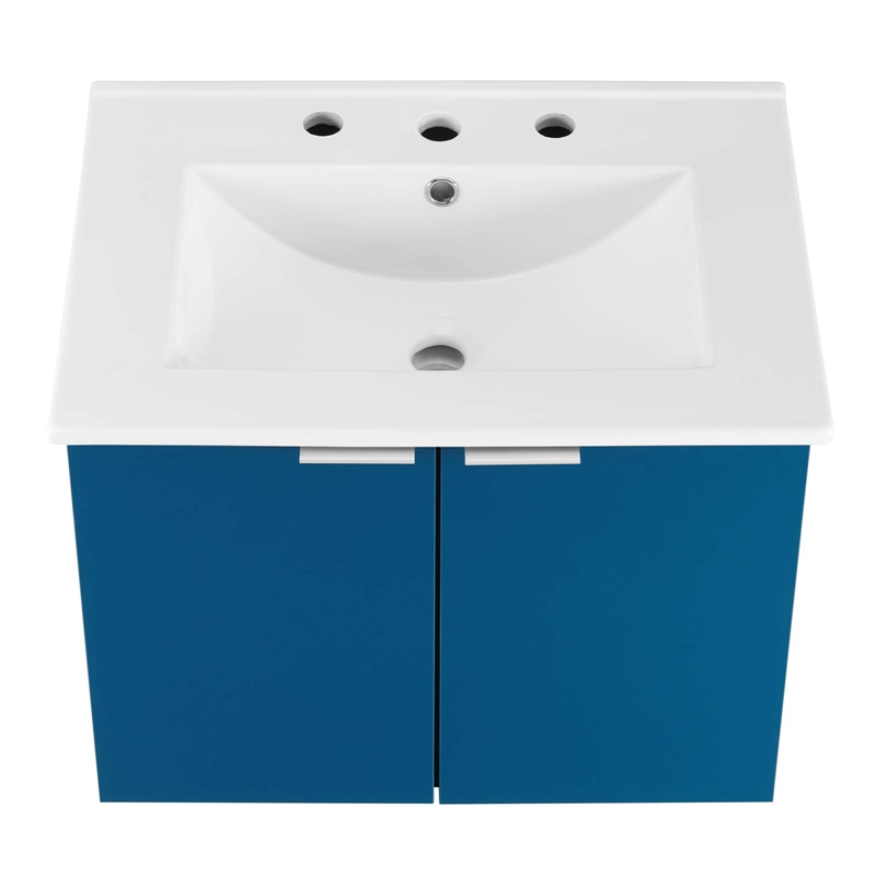 Pemberly Row Modern Wood Wall-Mount Bathroom Vanity in Navy/White