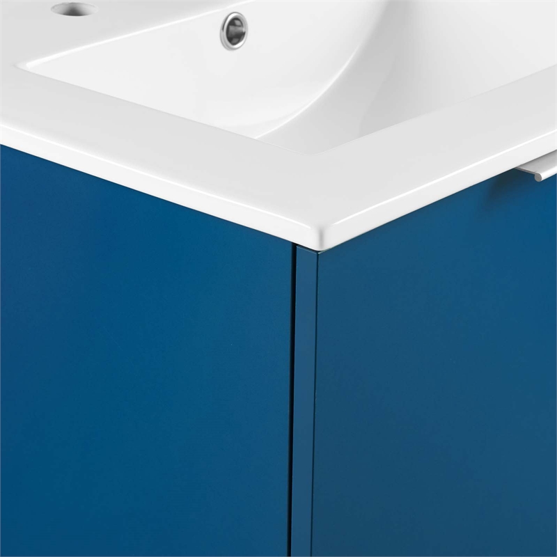 Pemberly Row Modern Wood Wall-Mount Bathroom Vanity in Navy/White