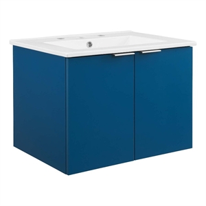 Pemberly Row Modern Wood Wall-Mount Bathroom Vanity in Navy/White