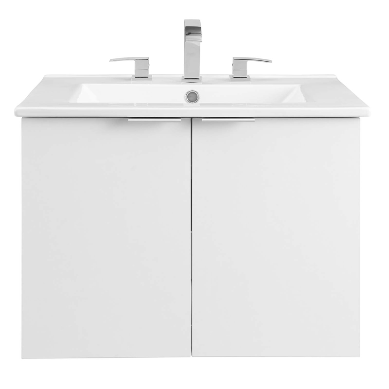 Pemberly Row Modern Wood Wall-Mount Bathroom Vanity in White