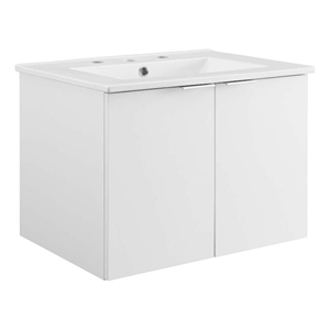 Pemberly Row Modern Wood Wall-Mount Bathroom Vanity in White