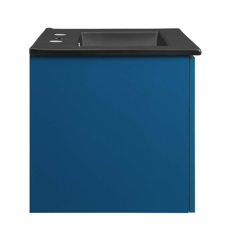 Pemberly Row Modern Wood Wall-Mount Bathroom Vanity in Navy/Black