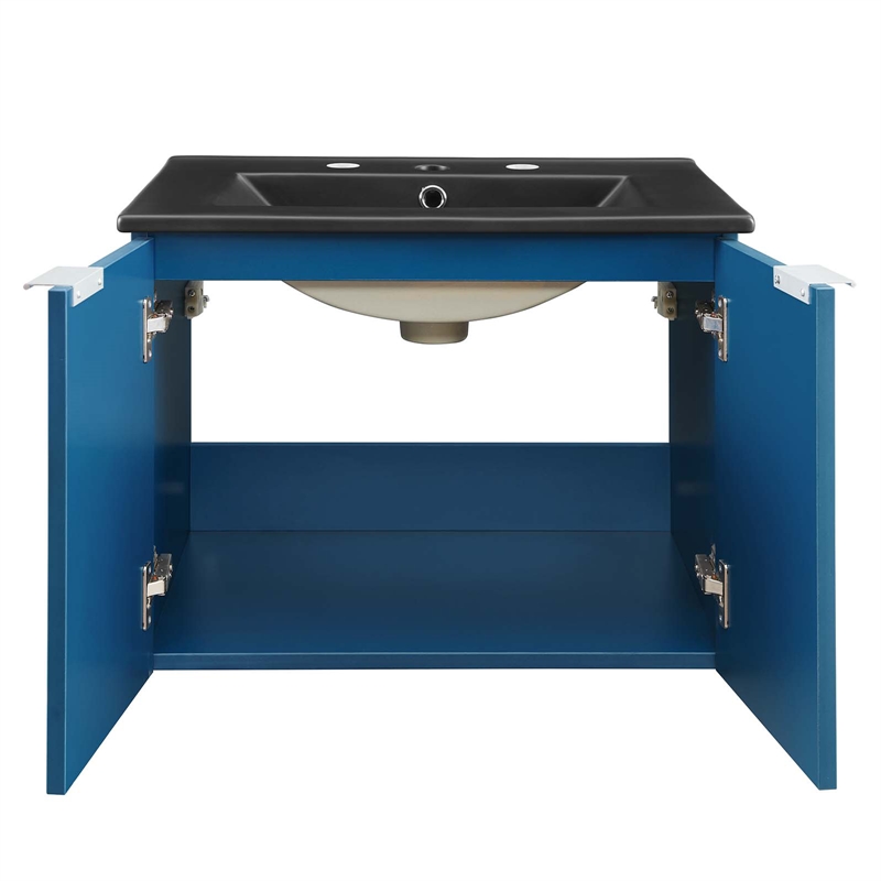 Pemberly Row Modern Wood Wall-Mount Bathroom Vanity in Navy/Black