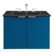 Pemberly Row Modern Wood Wall-Mount Bathroom Vanity in Navy/Black