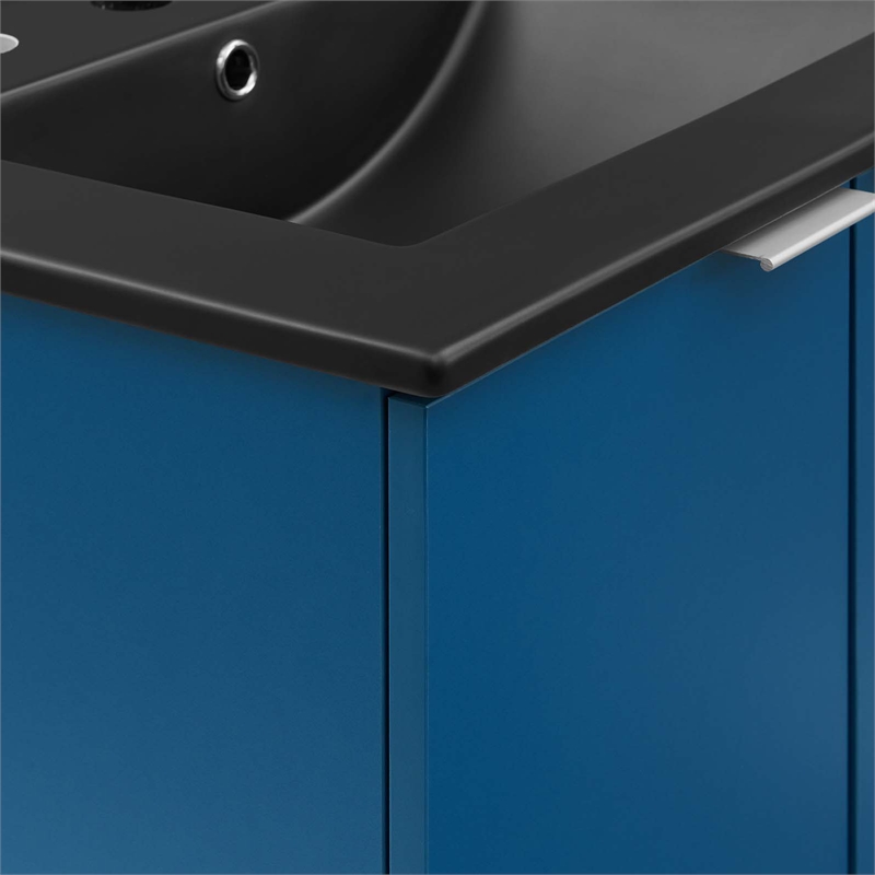 Pemberly Row Modern Wood Wall-Mount Bathroom Vanity in Navy/Black
