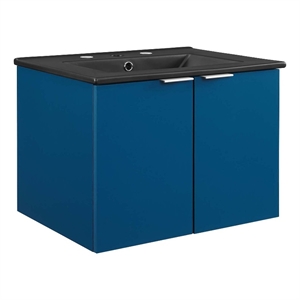 Pemberly Row Modern Wood Wall-Mount Bathroom Vanity in Navy/Black