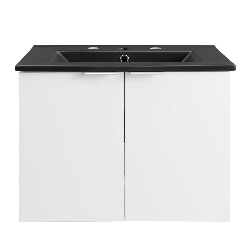 Pemberly Row Modern Wood Wall-Mount Bathroom Vanity in White/Black