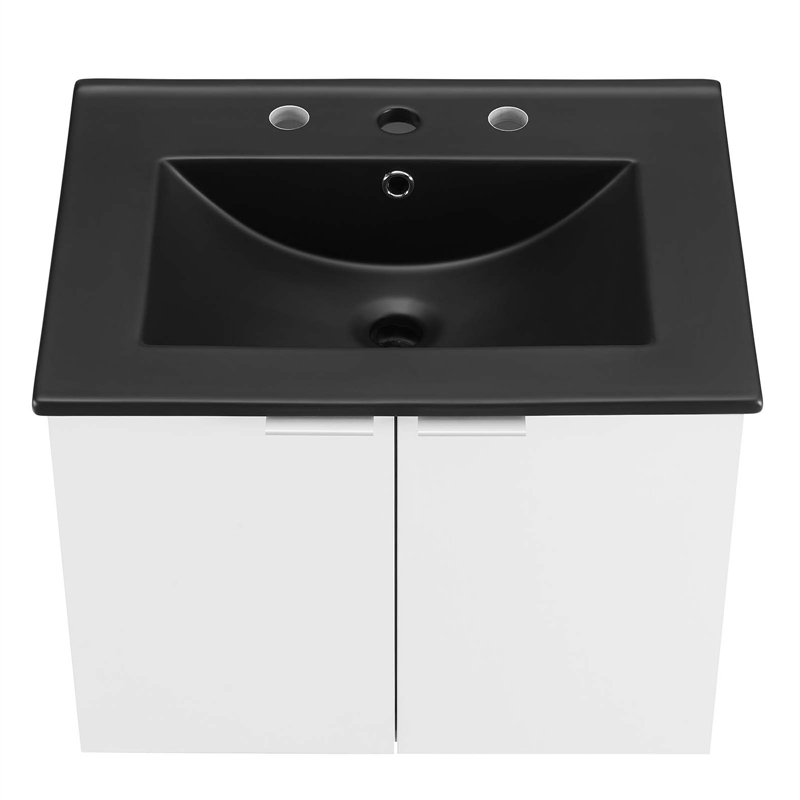 Pemberly Row Modern Wood Wall-Mount Bathroom Vanity in White/Black