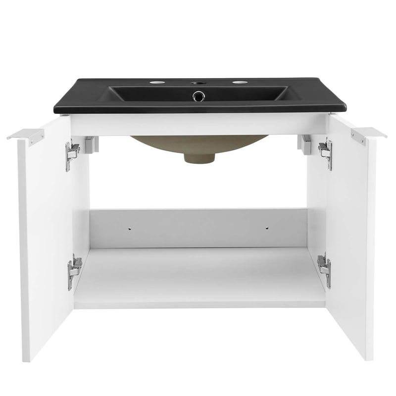 Pemberly Row Modern Wood Wall-Mount Bathroom Vanity in White/Black