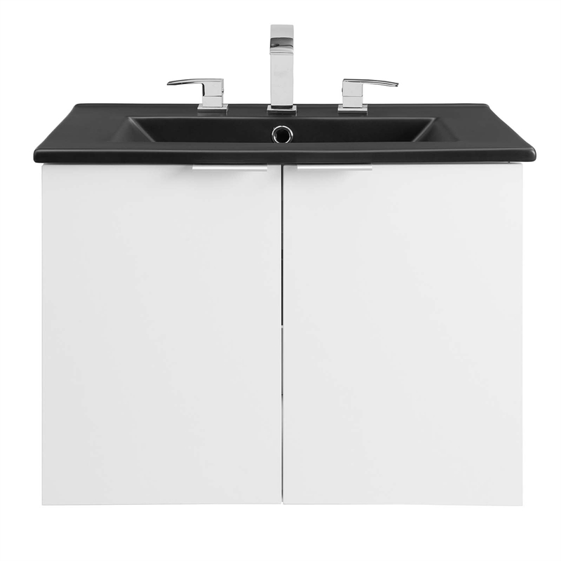 Pemberly Row Modern Wood Wall-Mount Bathroom Vanity in White/Black