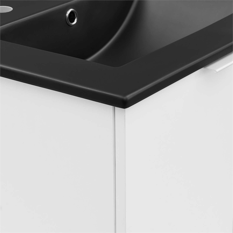 Pemberly Row Modern Wood Wall-Mount Bathroom Vanity in White/Black