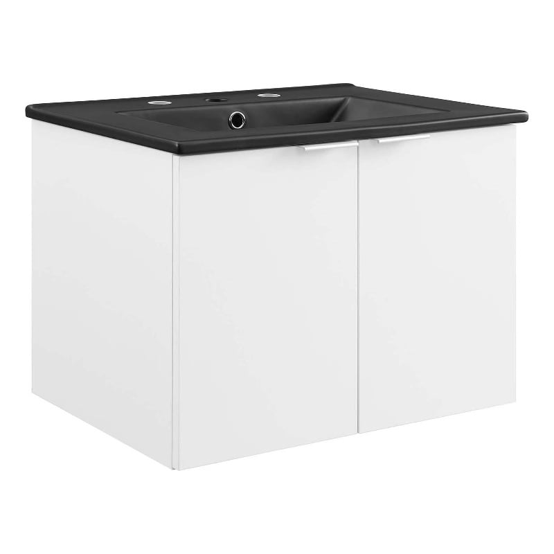 Pemberly Row Modern Wood Wall-Mount Bathroom Vanity in White/Black