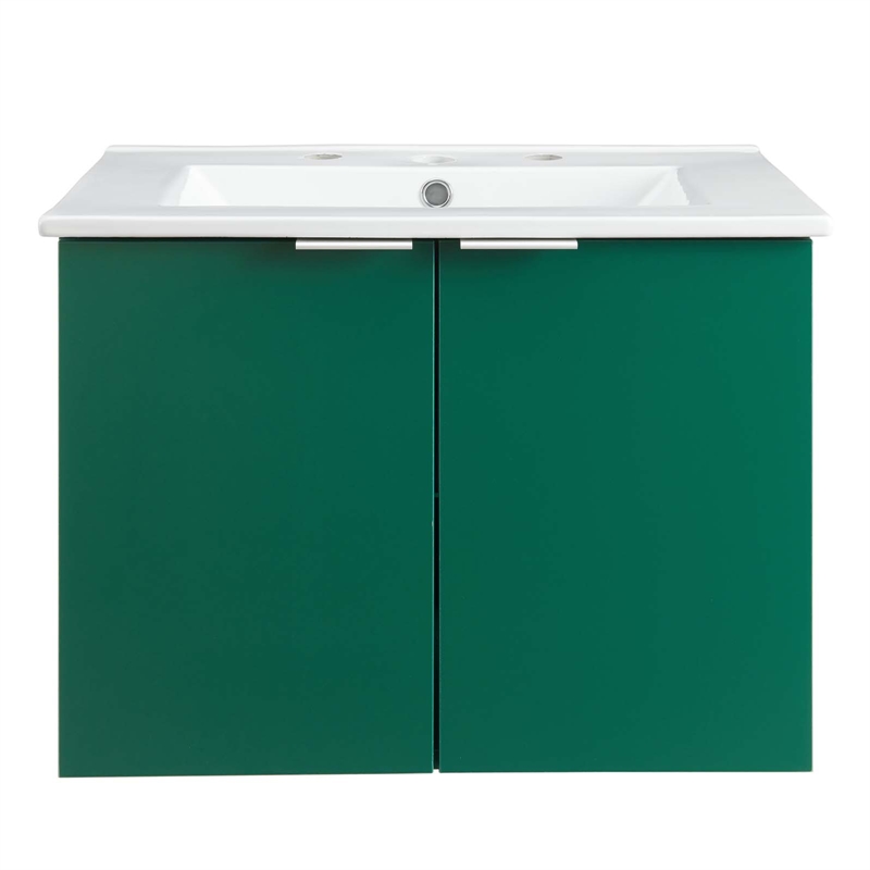Pemberly Row Modern Wood Wall-Mount Bathroom Vanity in Green/White