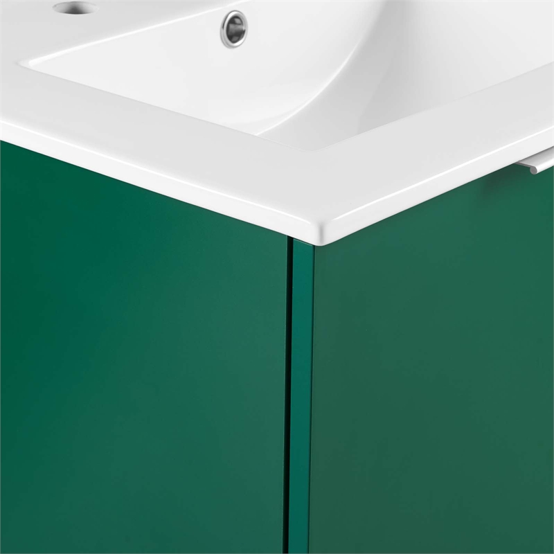Pemberly Row Modern Wood Wall-Mount Bathroom Vanity in Green/White