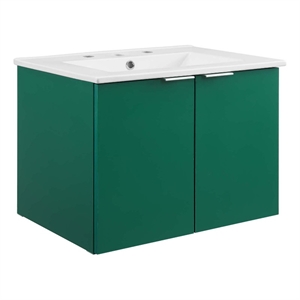 Pemberly Row Modern Wood Wall-Mount Bathroom Vanity in Green/White