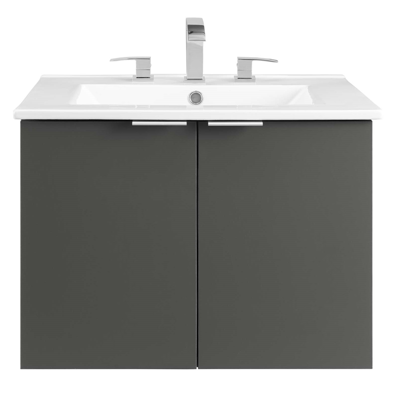 Pemberly Row Modern Wood Wall-Mount Bathroom Vanity in Gray/White